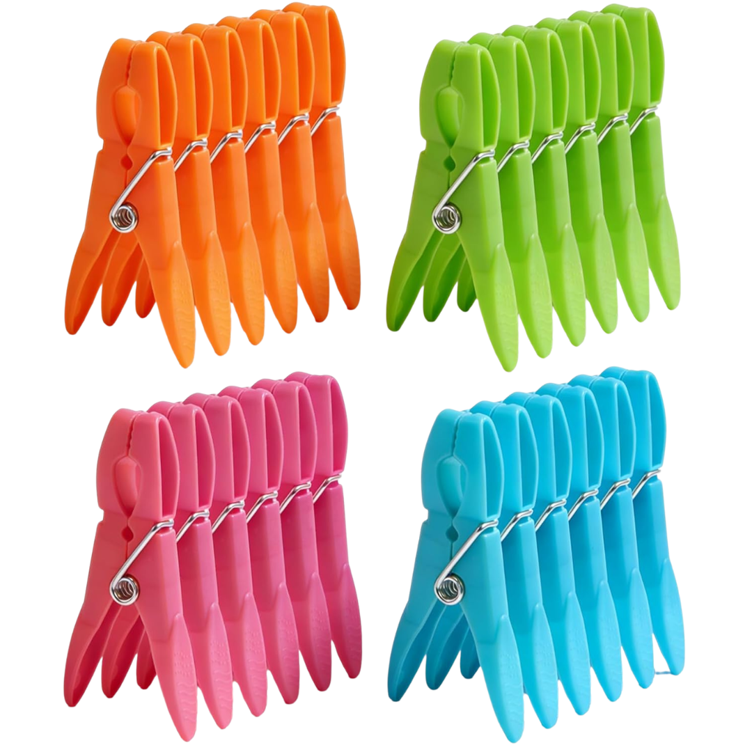 24-Pack Colorful Heavy Duty Plastic Laundry Clothes Pins
