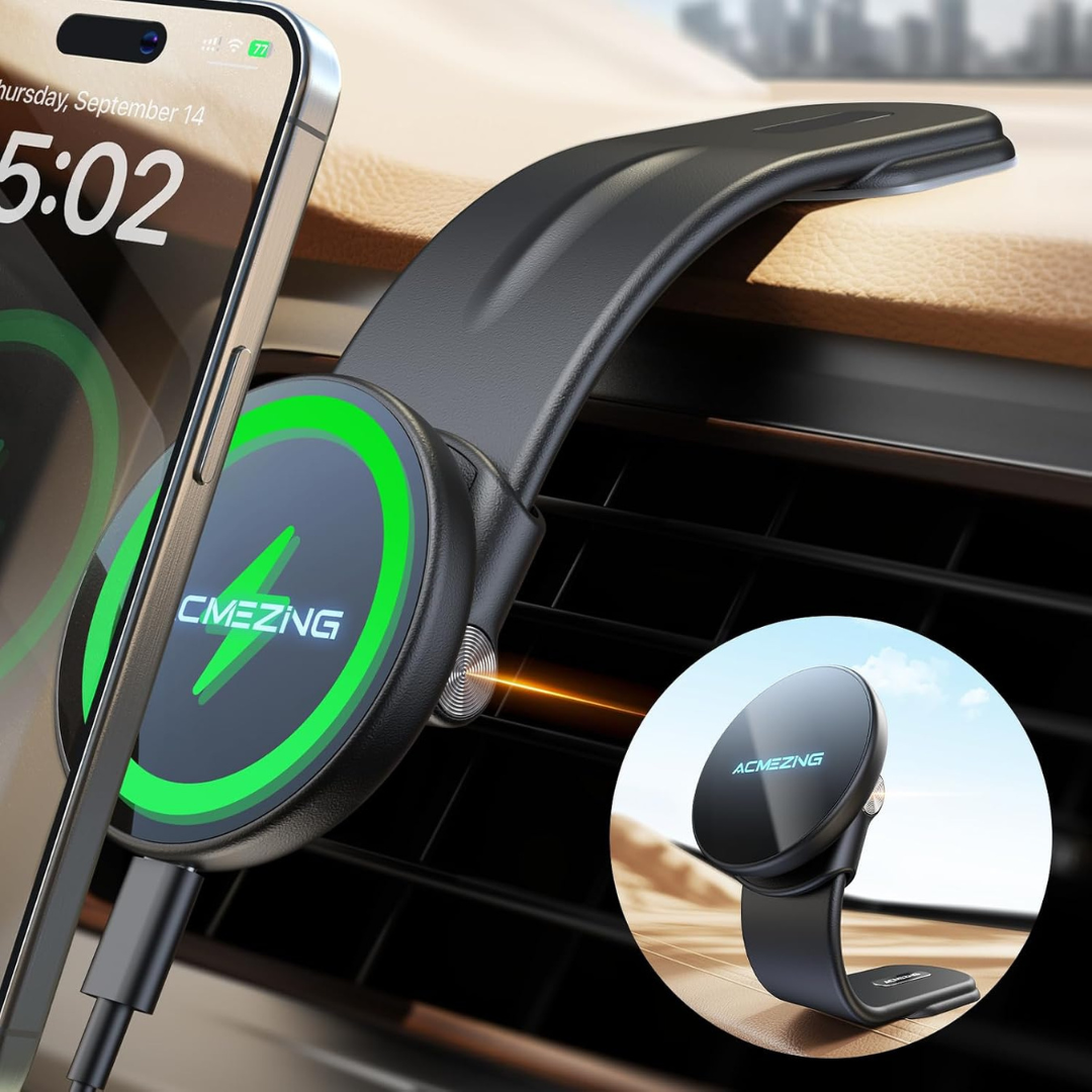 Acmezing 15W 360 Deg. Adjustable MagSafe Car Mount Charger W/ All Car Models