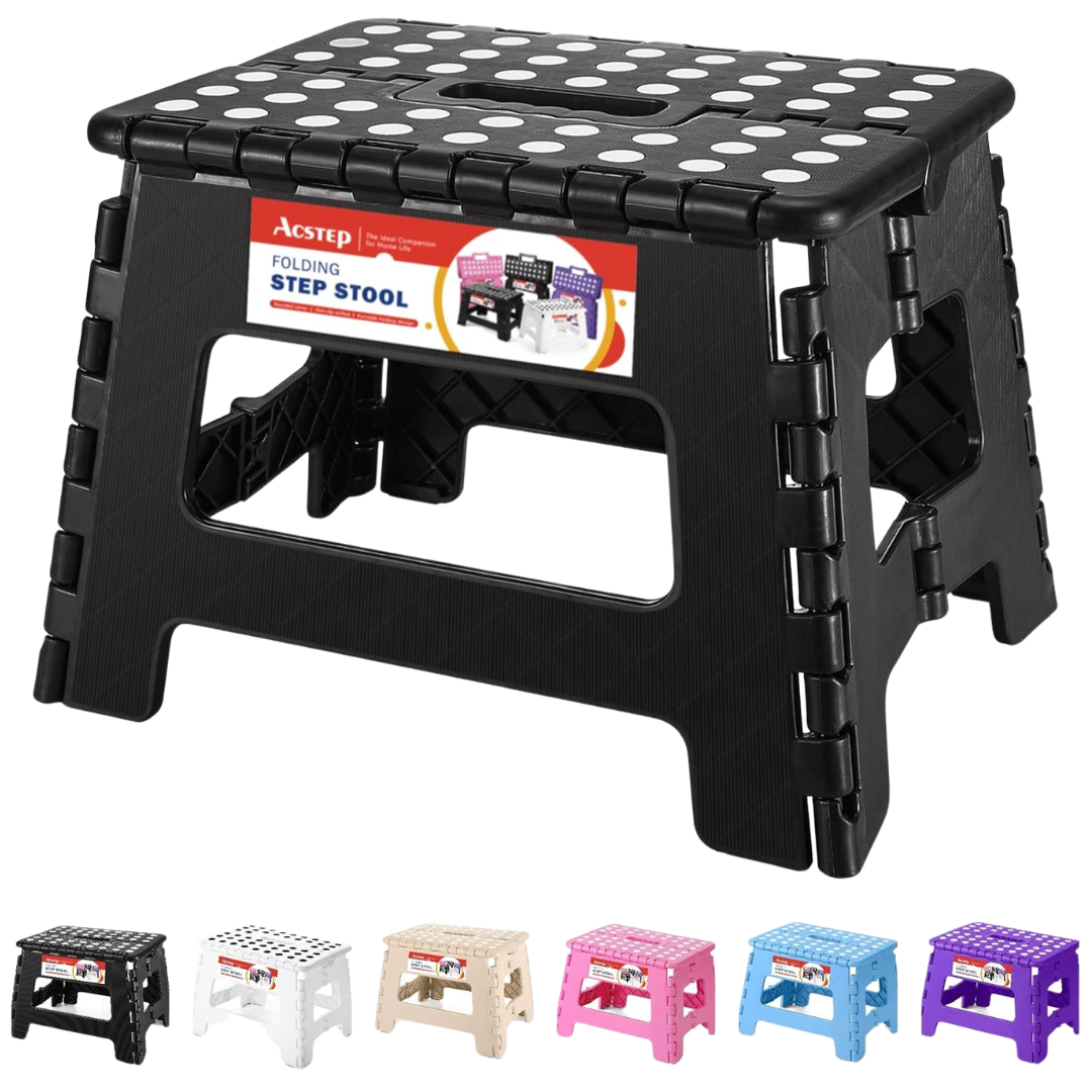 9" ACSTEP Non-Slip Folding Step Stool With Handle (Holds 300 Lbs)