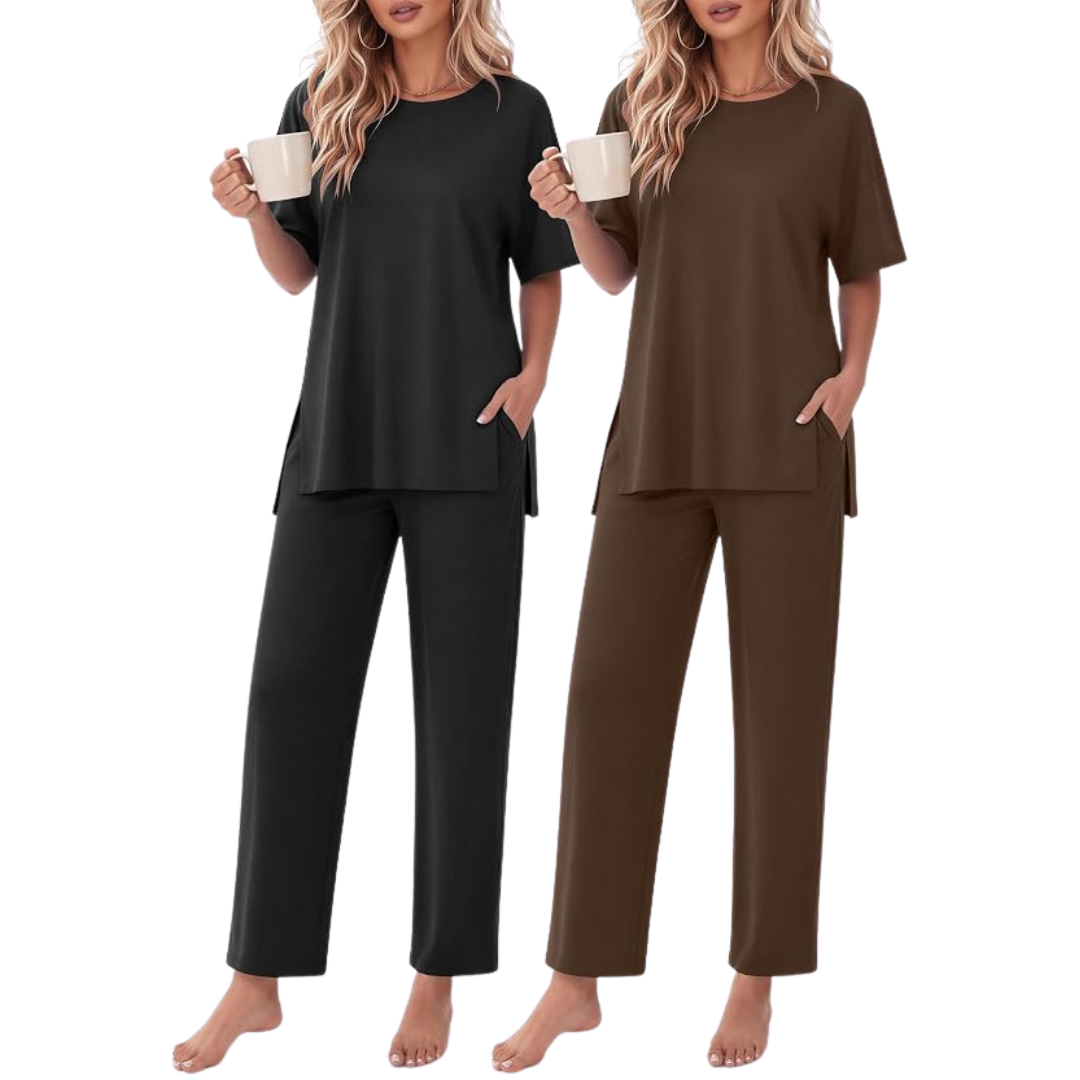 2-Piece Women's Short Sleeve Long Pants Outfit Set