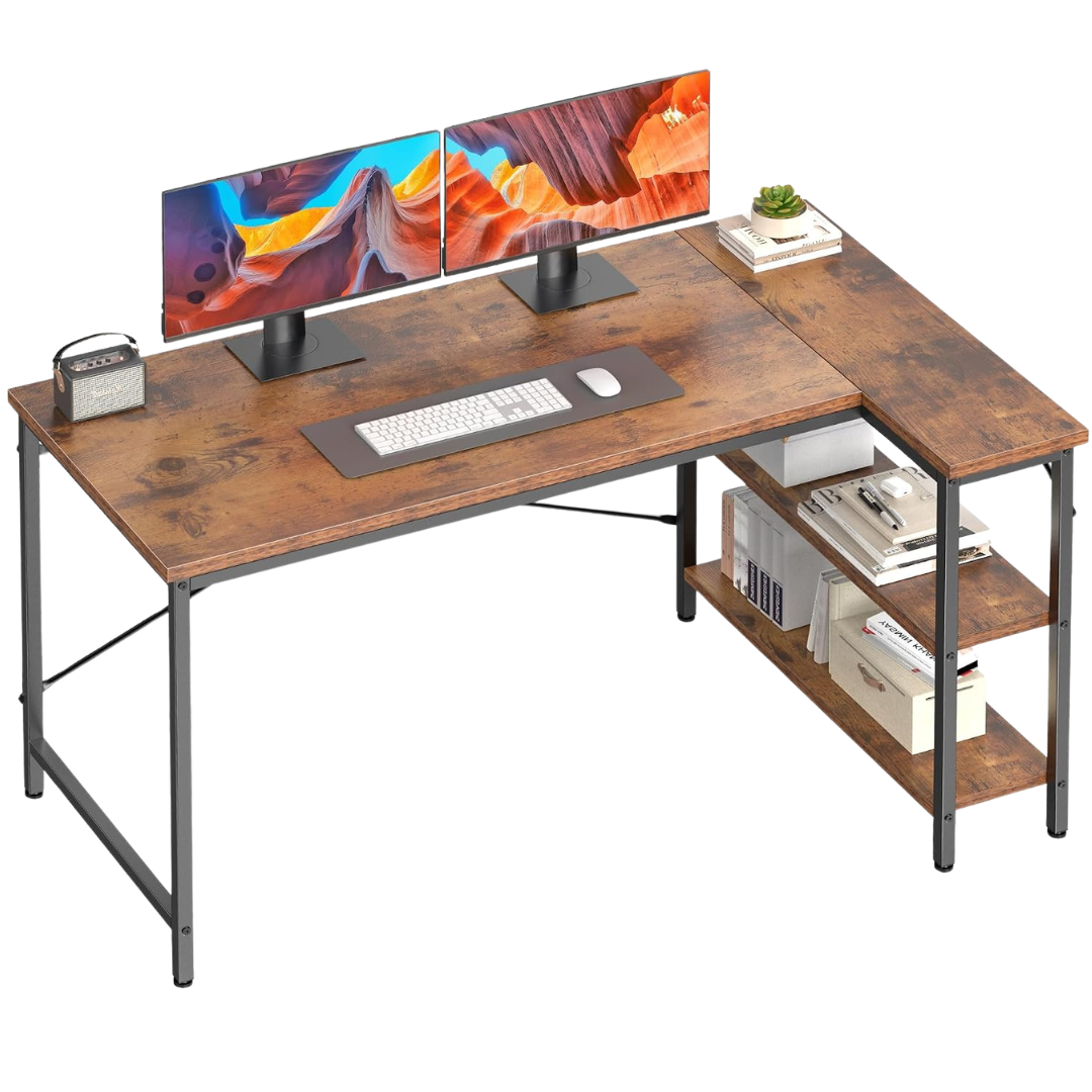 55" L Shaped Corner Computer Gaming Desks With Shelves (2 Colors)