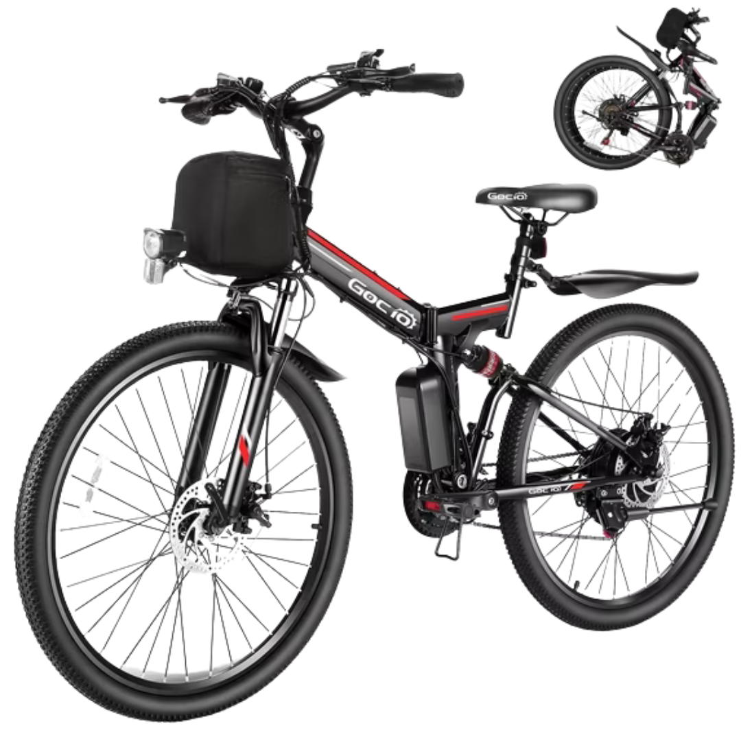 Gocio 500W 26" Adult Electric Bicycles Foldable Ebike (Black Red)
