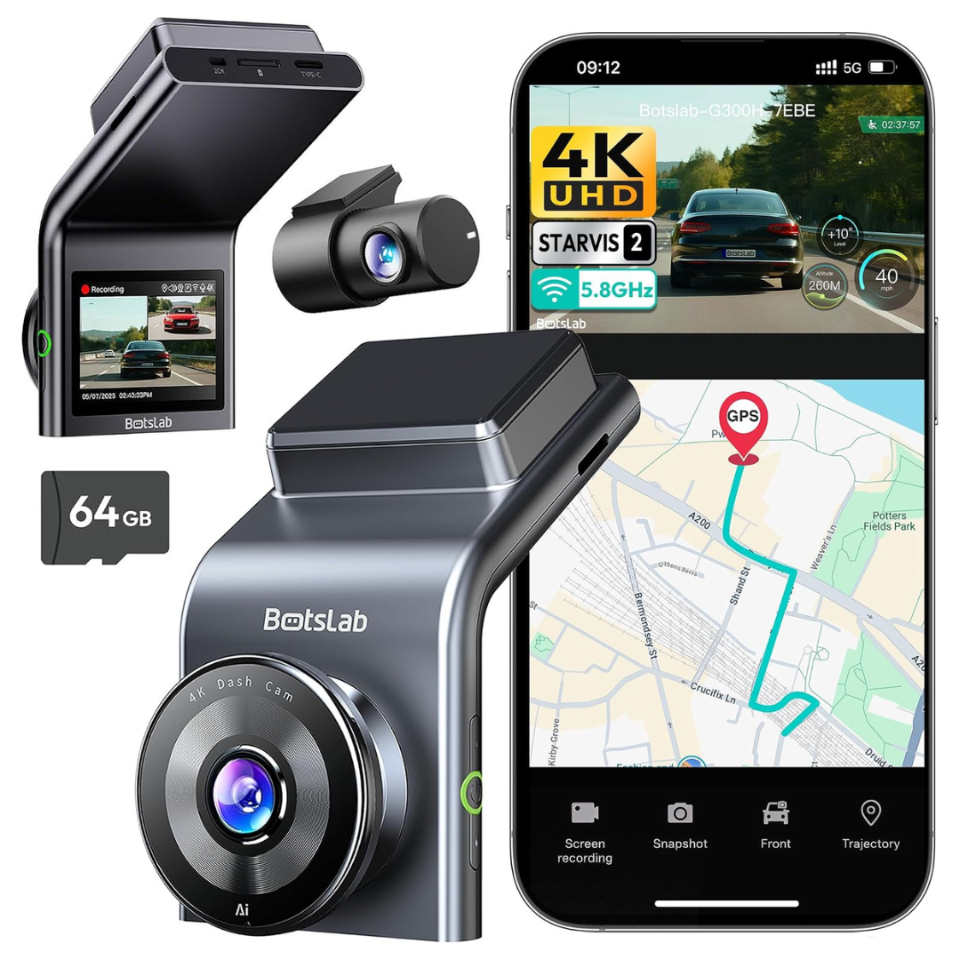 BOTSLAB G300H Plus 4K STARVIS 2 Dual Dash Cam Front And Rear