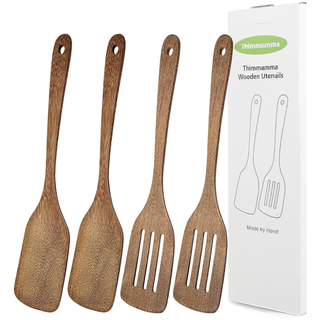 4-Piece Heat Resistant Cooking Wood Spatulas