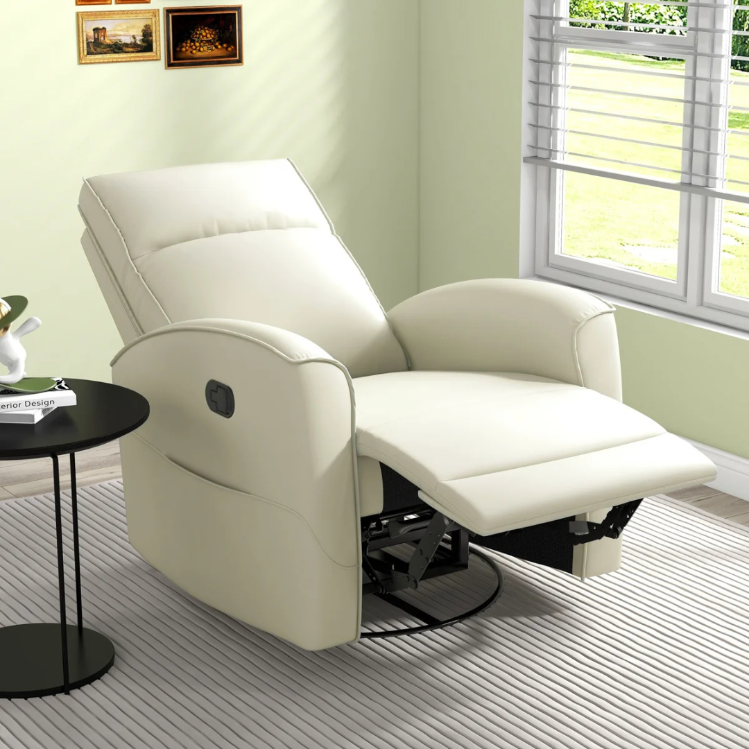 Latitude Run 30.7 Overstuffed Soft Vegan Leather Manual Swivel & Rocker Recliner