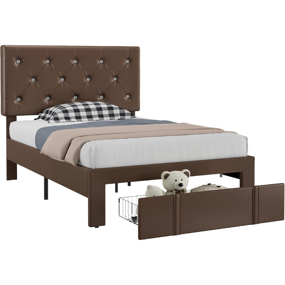 Vecelo Twin Size Bed Frame With Storage Drawers