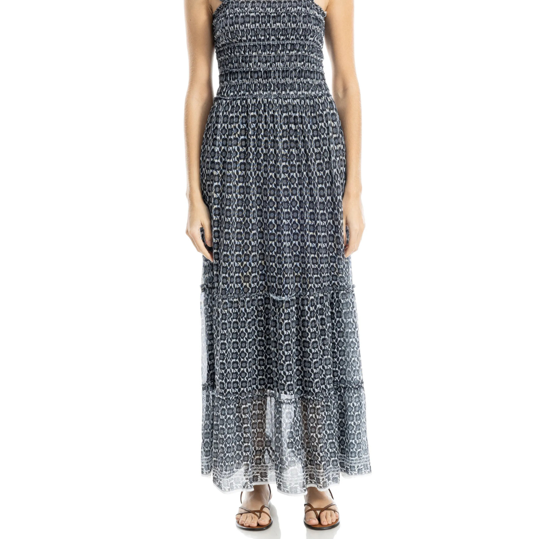 Women's Floral Ruffle Strap Smocked Tiered Chiffon Maxi Dress
