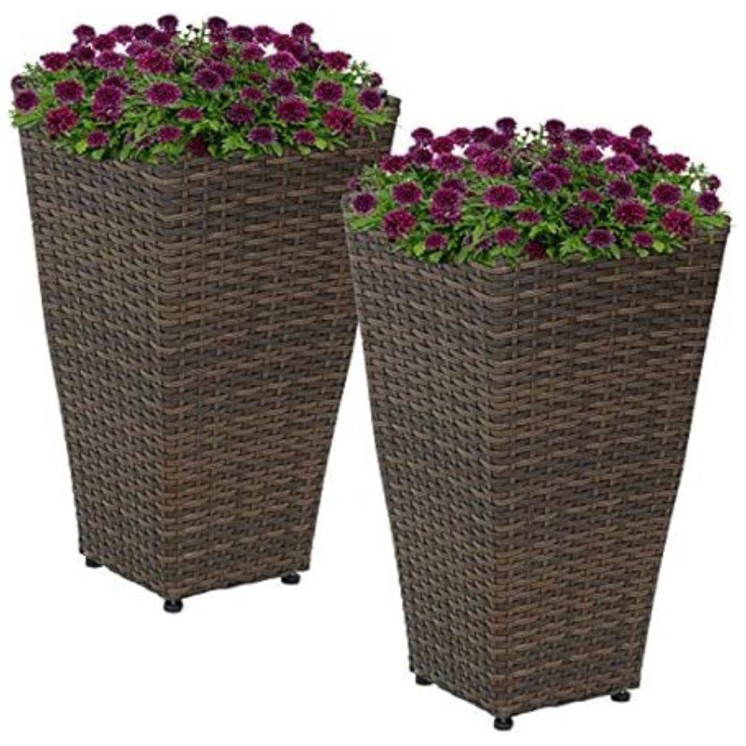 Set of 2 Sunnydaze 20" Tall Square Polyrattan Planter