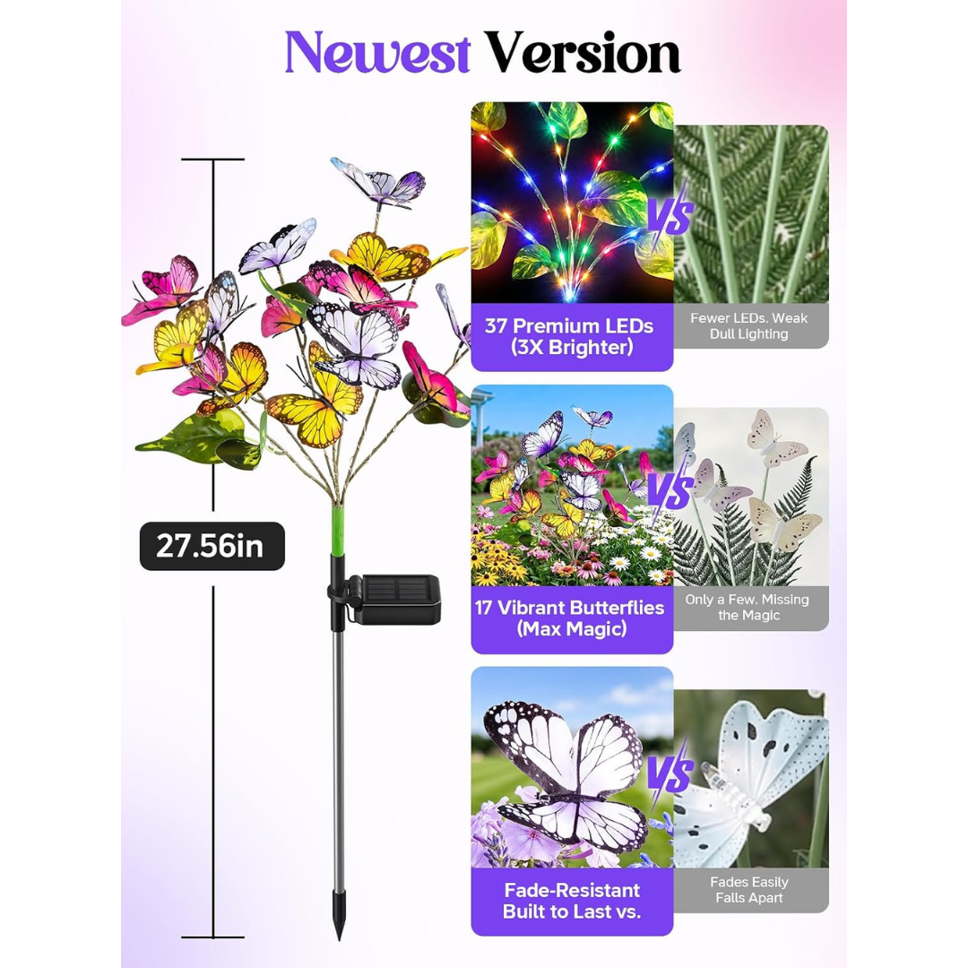 3-Pack 111 Colorful LEDs Solar Butterfly Garden Lights
