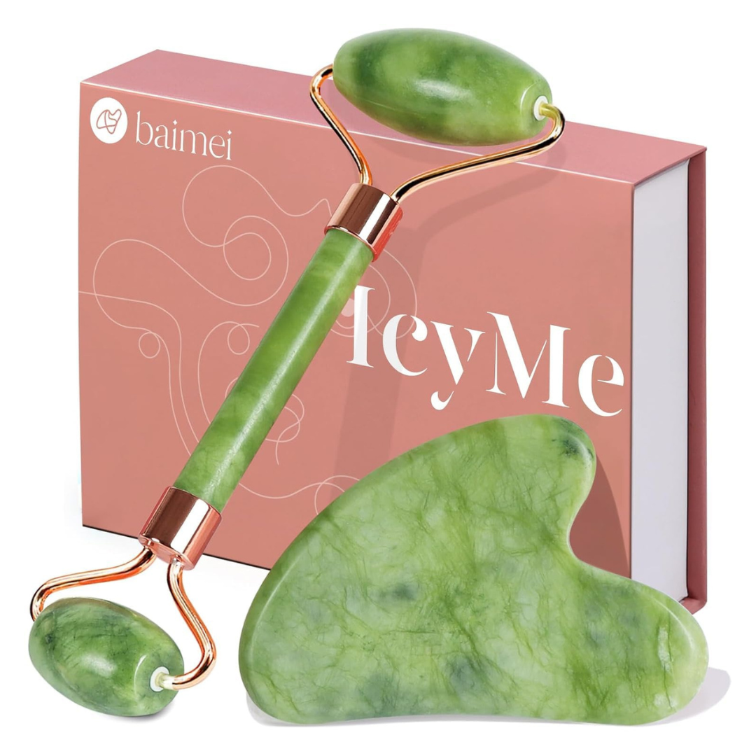 Baimei Unisex Jade Roller & Gua Sha Facial Beauty Tools Set