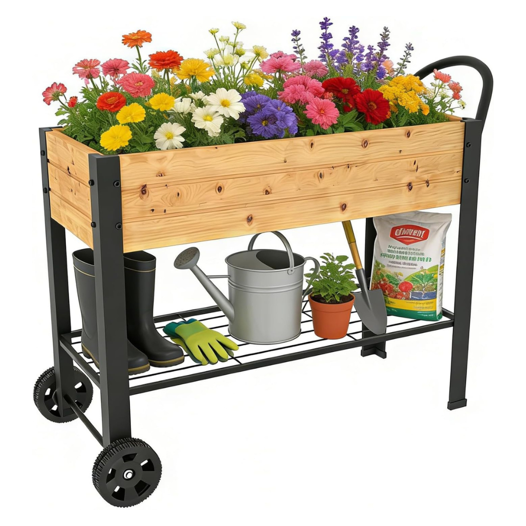 32" Aboxoo Galvanized Steel Raised Garden Bed W/ Wheels & Legs