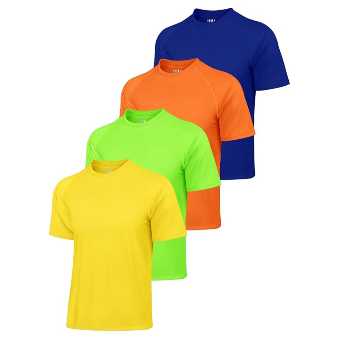 4-Pack IHU Men's UPF 50+ Neon Rashguard Swim Shirts (3 Options)