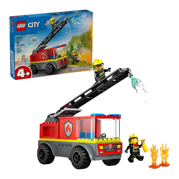 82-Piece LEGO City Fire Ladder Truck Toddler Toy W/ 2 Firefighter Minifigures