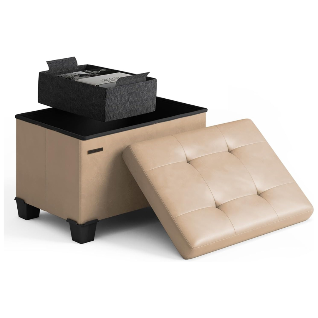 STORAGEBUD 16" Storage Ottoman Cube With Small Bin
