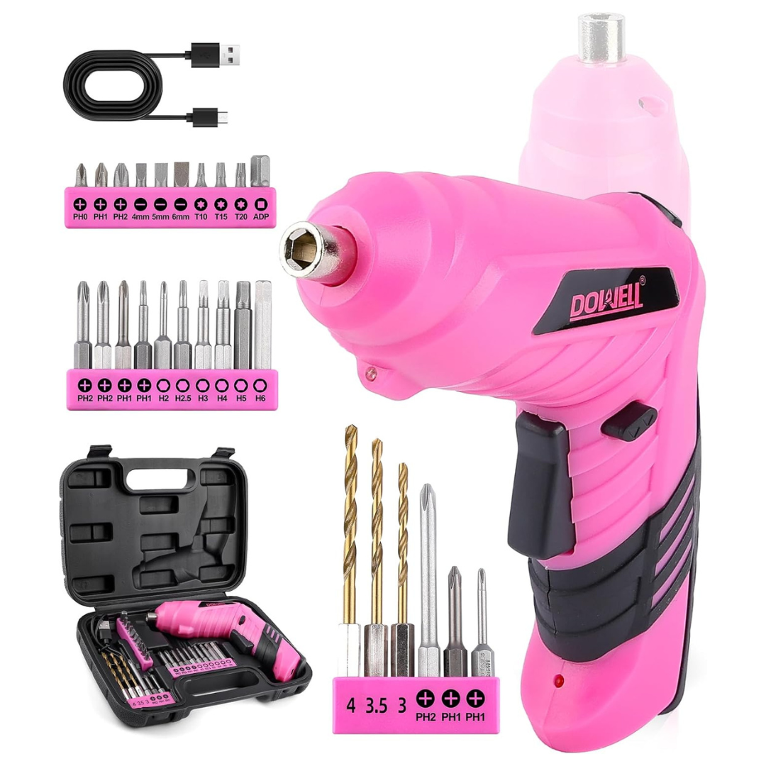 26-Piece Dowell Pink Electric Screwdriver Set W/ 3.6V Screwdriver For Women