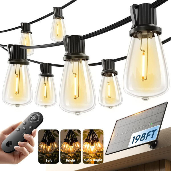 KYY 198' Outdoor Solar String Lights W/ Remote