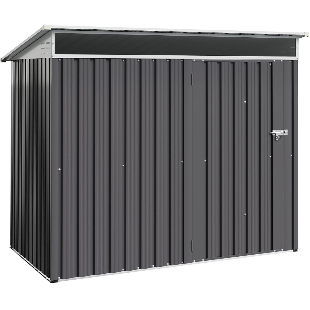 6x4 FT Outdoor Storage Shed With Window (Steel Gray)