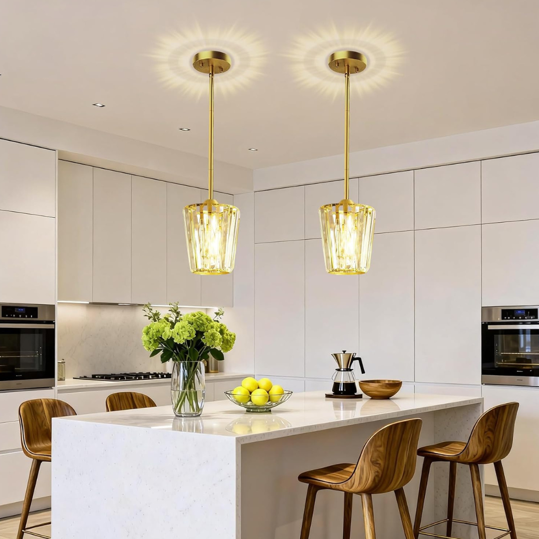 2-Pack Rayspan Crystal Hanging Ceiling Pendant Lights W/ Adjustable Height