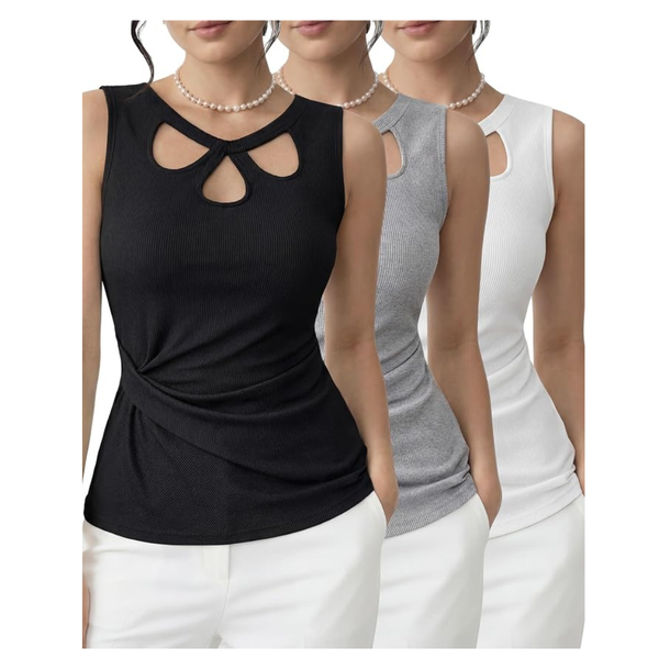 3-Pack Women's Ribbed Cutout Keyhole Tank Tops