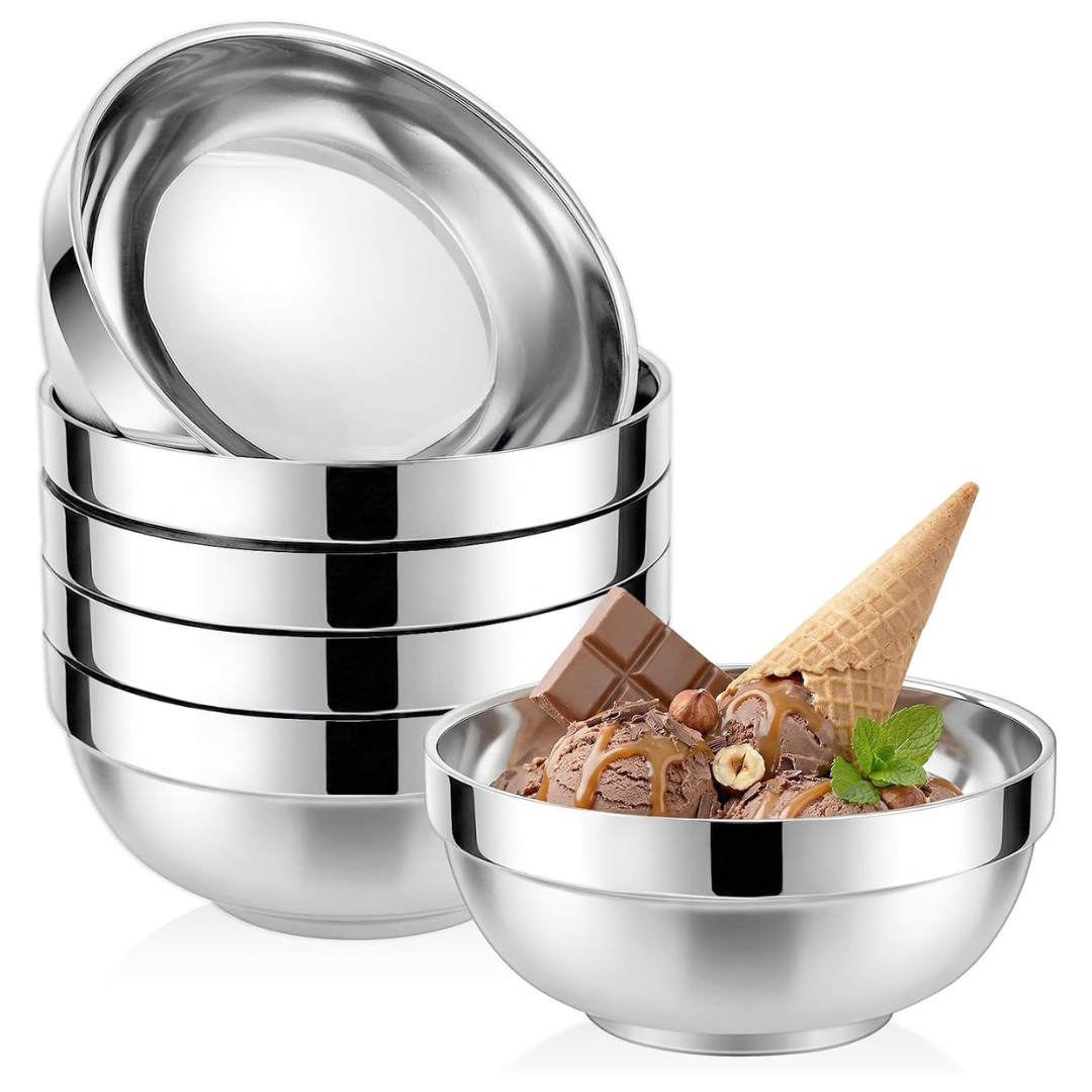 6-Pack Stainless Steel Salad Bowls, 15-Oz