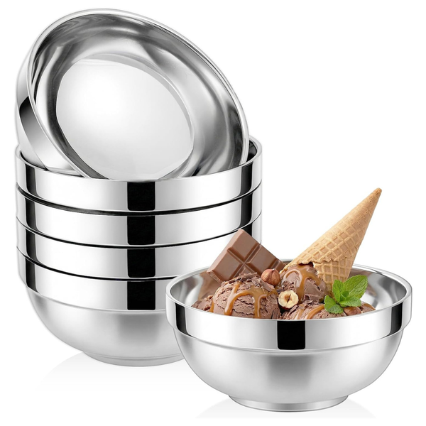6-Pack Stainless Steel Salad Bowls, 15-Oz