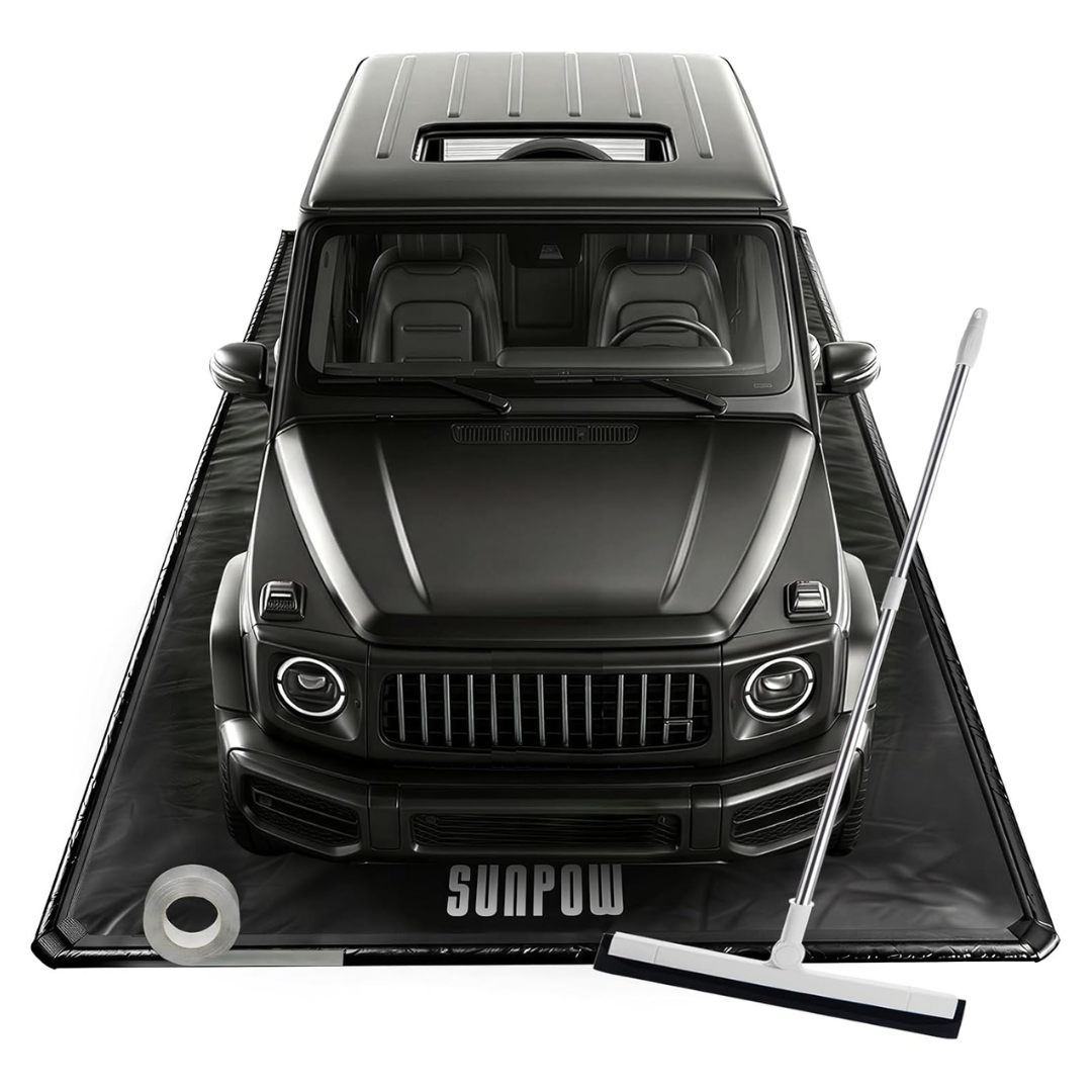 7'9" X 18ft Garage Floor Mat With Squeegee & Reflective Tape