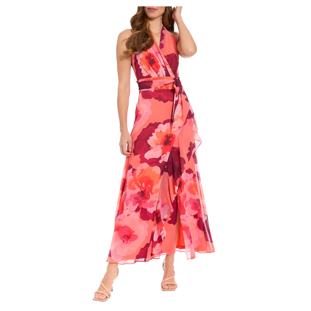 London Times Women's Floral Halter Maxi Dress