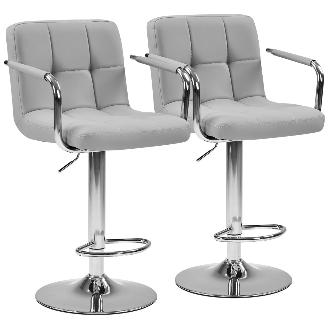 Set Of 2 Dumos PU Leather Swivel Bar Stools