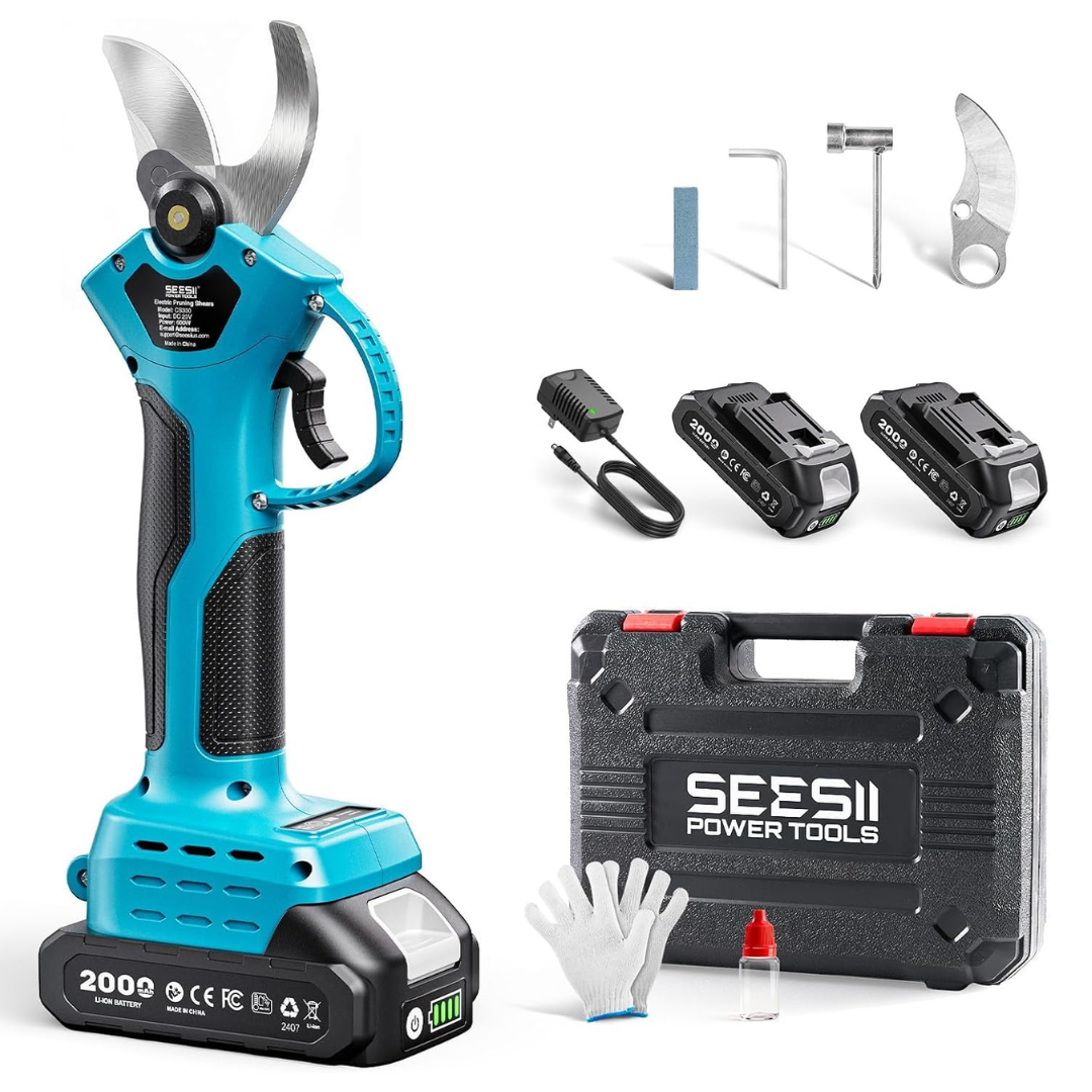 SEESII 1.4" Cordless Electric Pruning Shears W/Batteries, Blade & Case