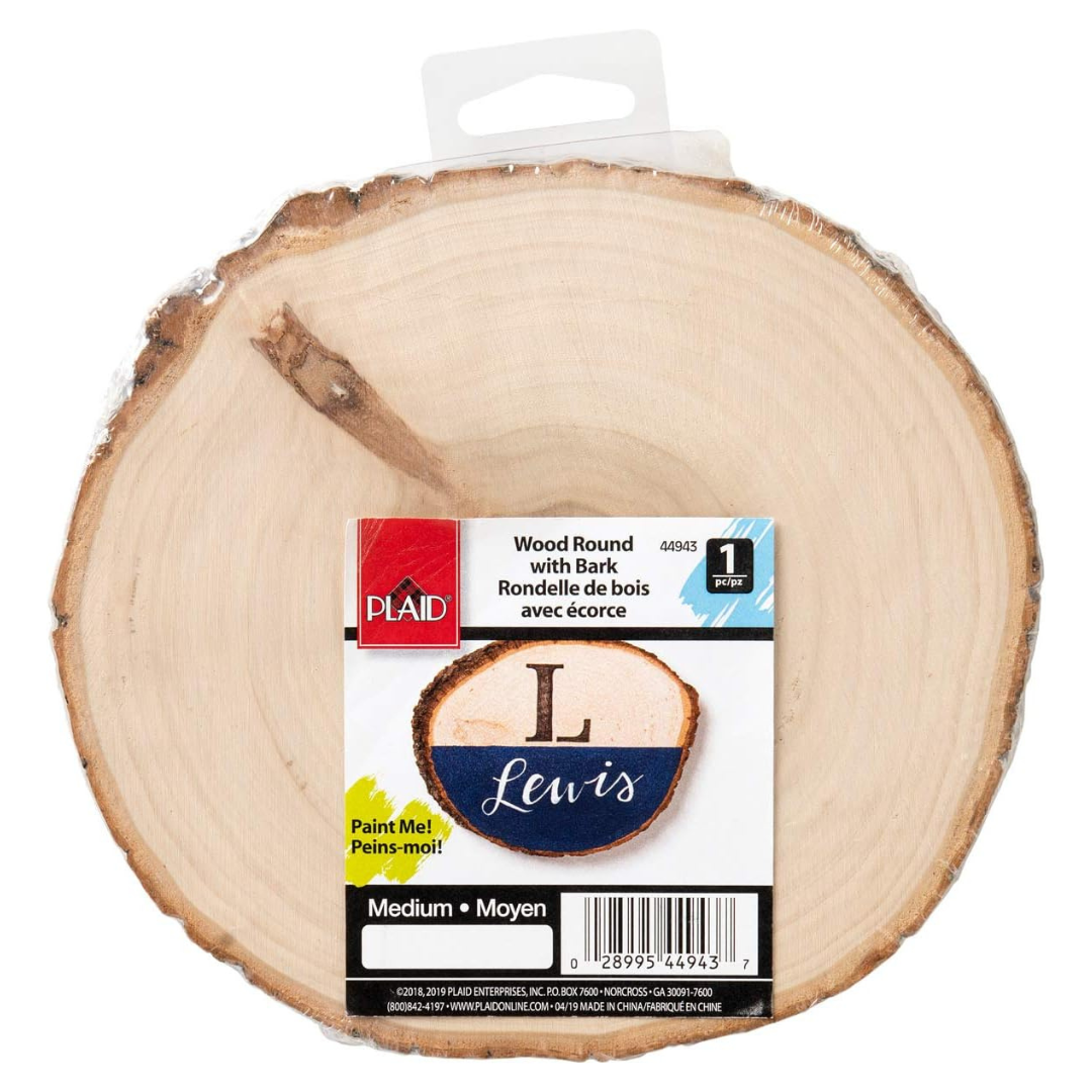 Plaid 7″ Wood Round With Bark Surfaces