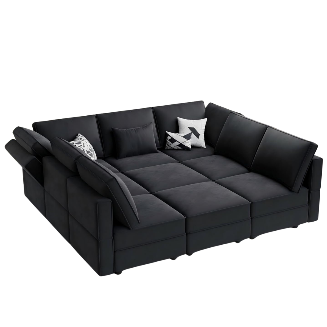 Vesgantti 92" 9 Seats Modular Sectional Sleeper Sofa W/ Storage (Black Or Blue)