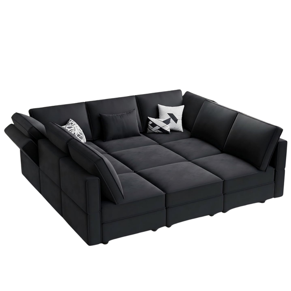 Vesgantti 92" 9 Seats Modular Sectional Sleeper Sofa W/ Storage (Black Or Blue)