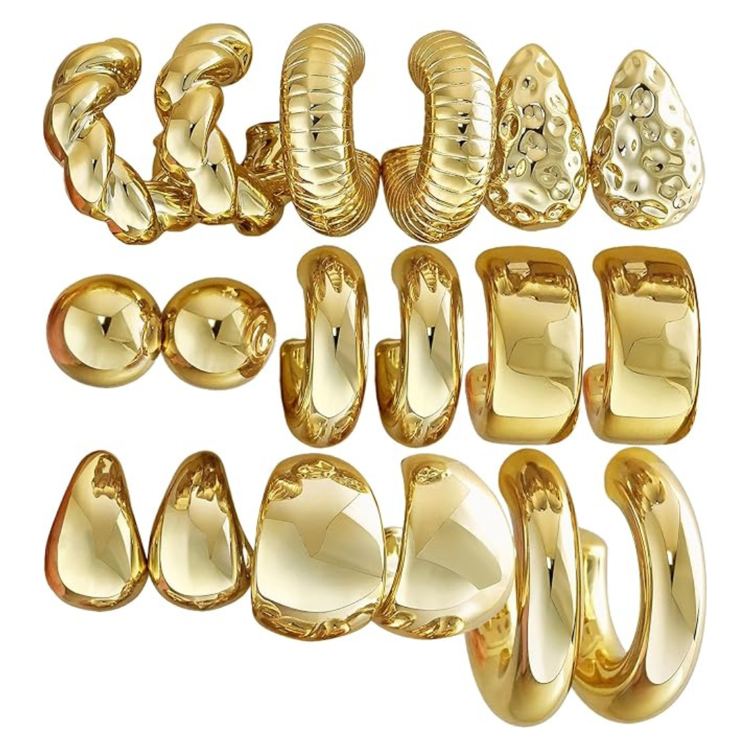9-Pair Gold Hoop Fashion Earrings Set