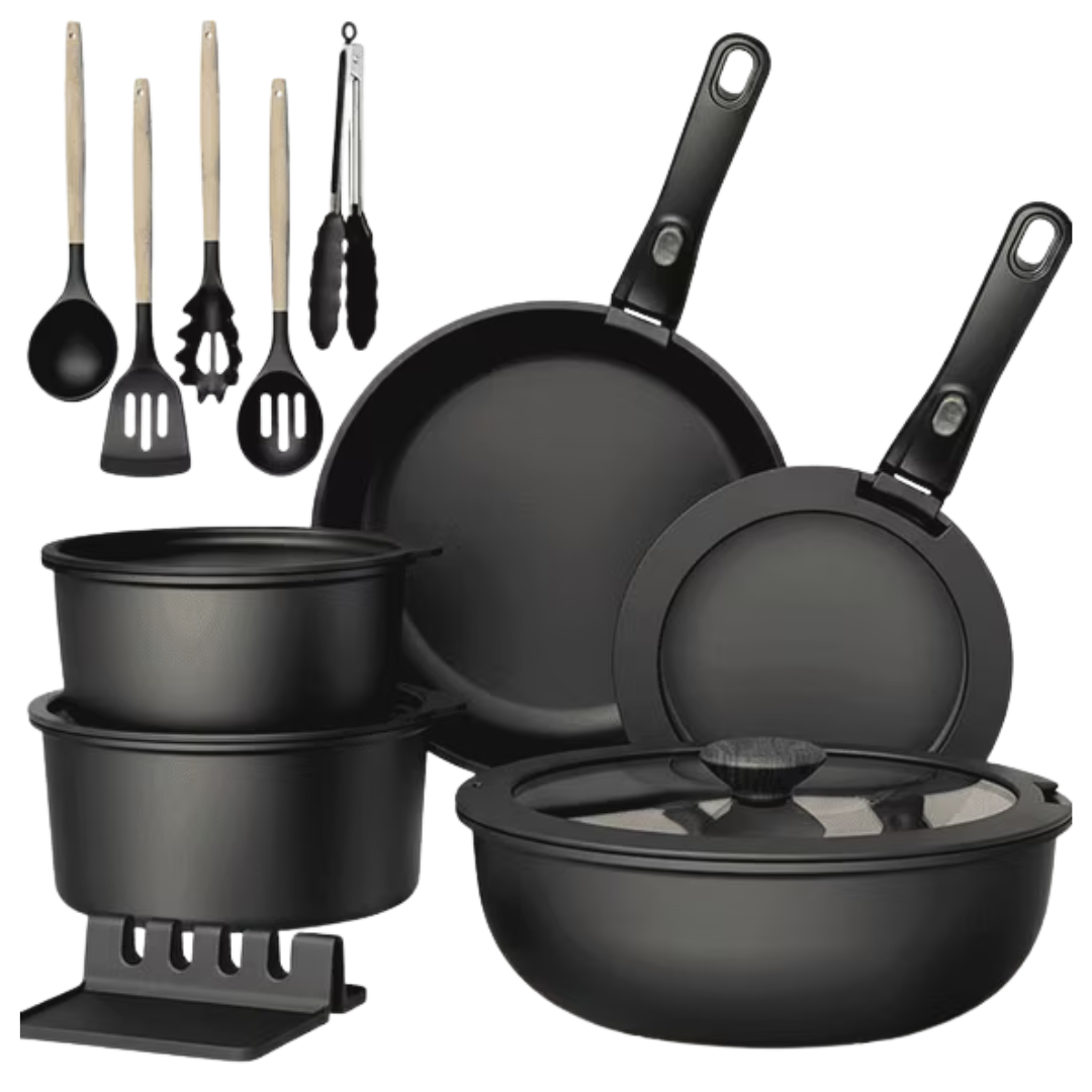 21-Piece NULAS Nonstick Stackable Pots & Pans Cookware Set With Detachable Handle
