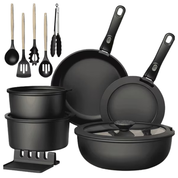 21-Piece NULAS Nonstick Stackable Pots & Pans Cookware Set With Detachable Handle