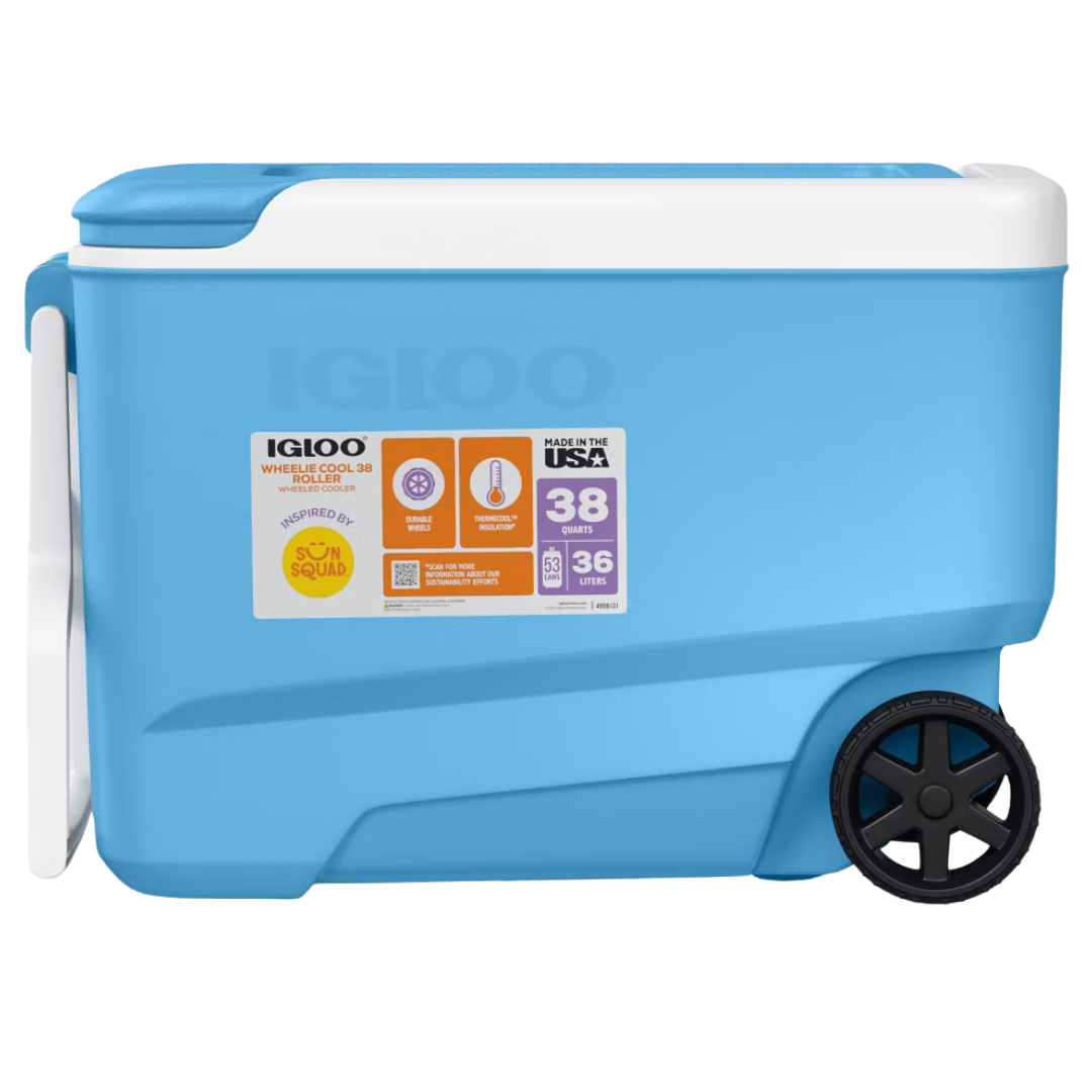 38-Quart Sun Squad Wheelie 53 Cans Rolling Cooler (Carolina Blue)