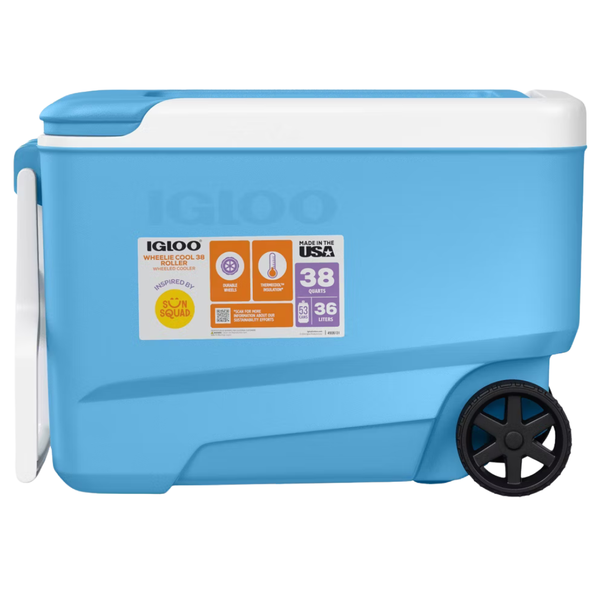 38-Quart Sun Squad Wheelie 53 Cans Rolling Cooler (Carolina Blue)