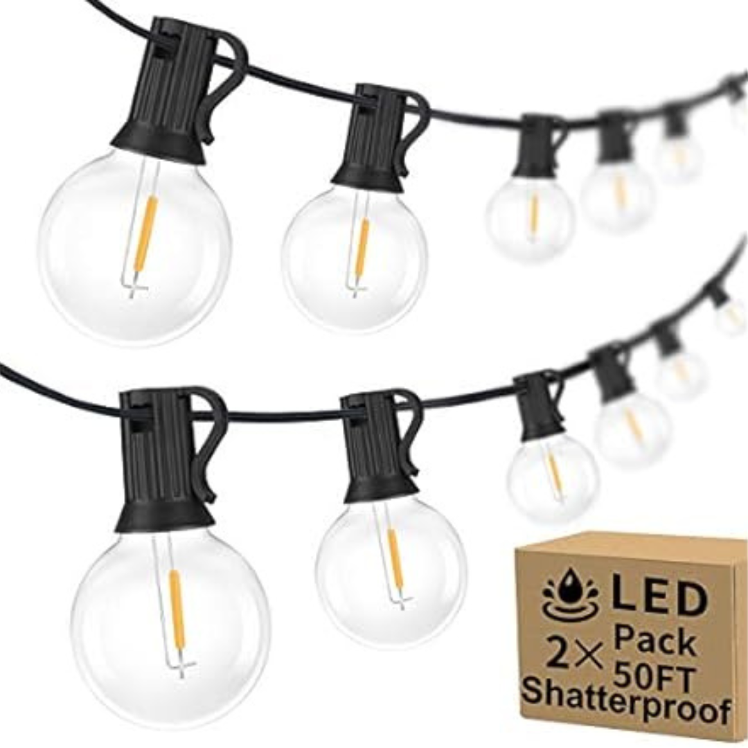 2-Pack 100ft G40 LED Globe Waterproof Patio String Lights