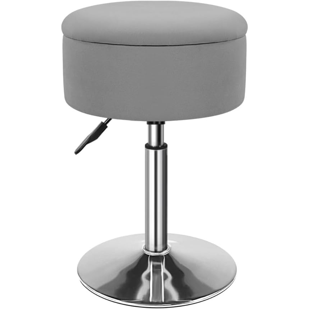 Height Adjustable Velvet Round Vanity Stool with Storage