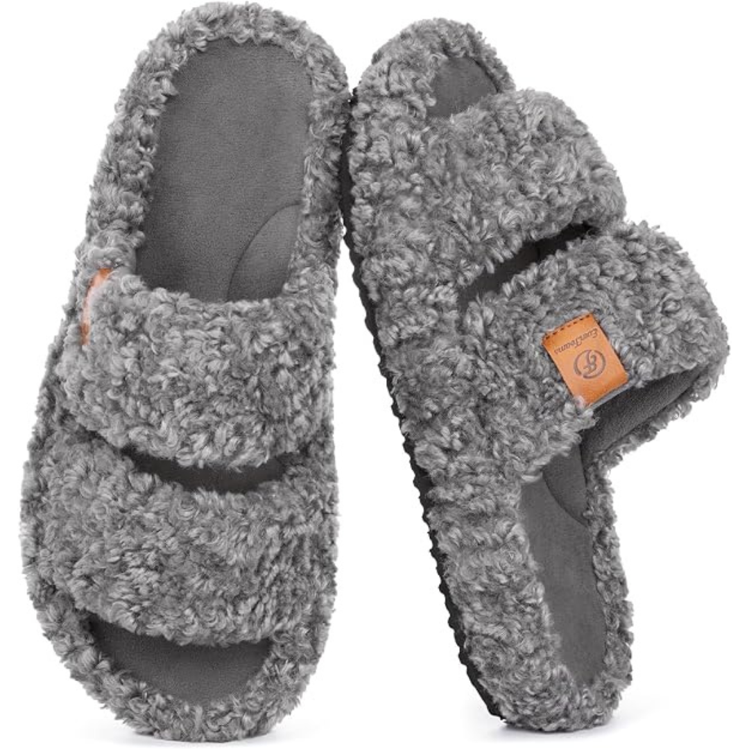 EverFoams Women's Fuzzy Open-toe Slippers