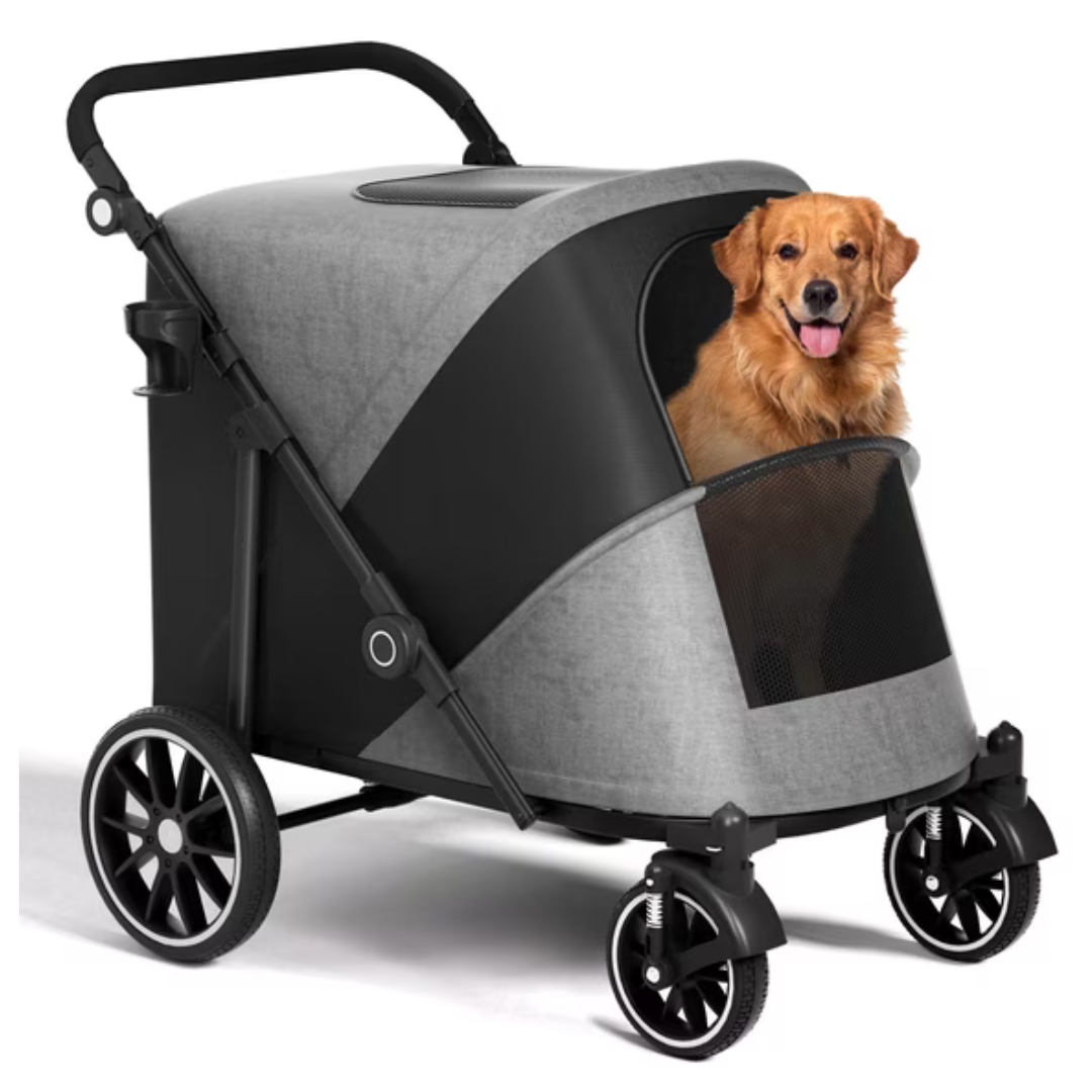 Zoolike XL Dual Access Foldable 4-Wheel Pet Stroller For 2 Dogs