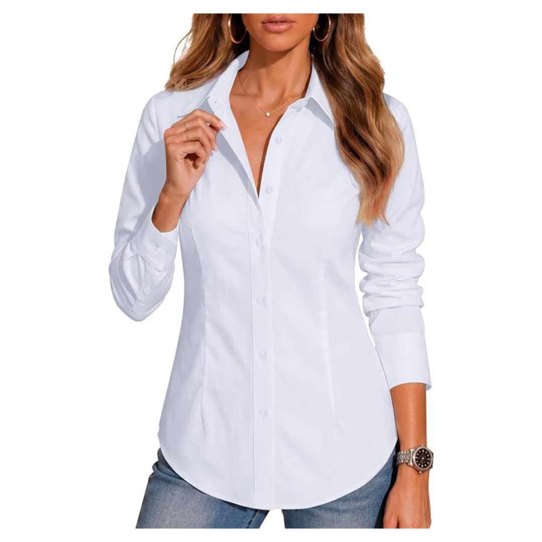 Women's Wrinkle-Resistant Stretch Cotton-Blend Button-Down Shirt (Various Colors)