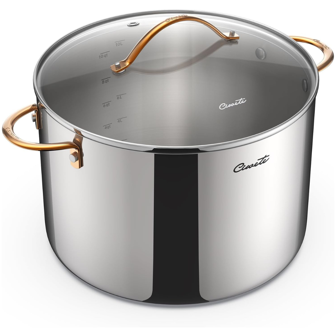 Ciwete 12QT Tri-Ply Stainless Steel Stock Pot With Lid