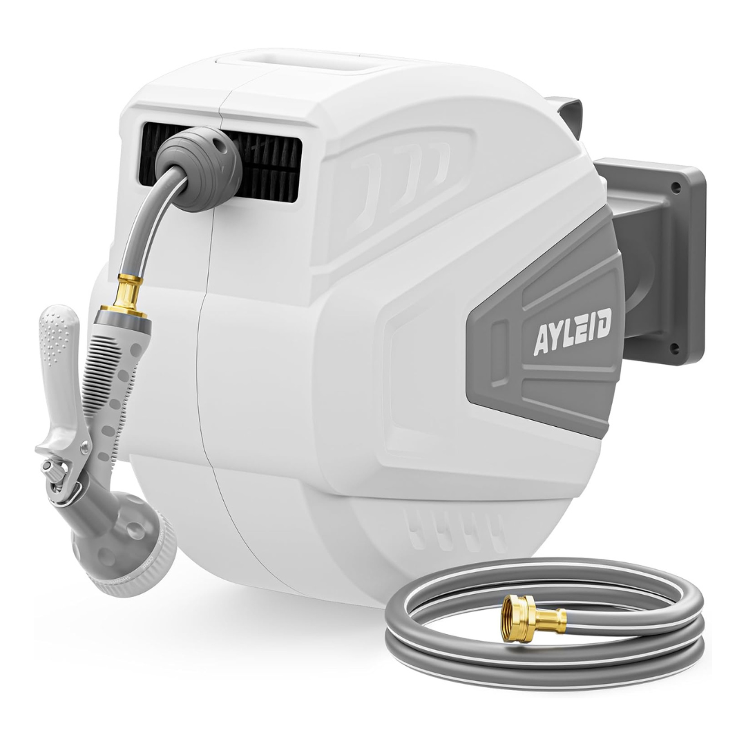 1/2" X 100ft Wall Mounted Retractable Garden Hose Reel (2 Colors)