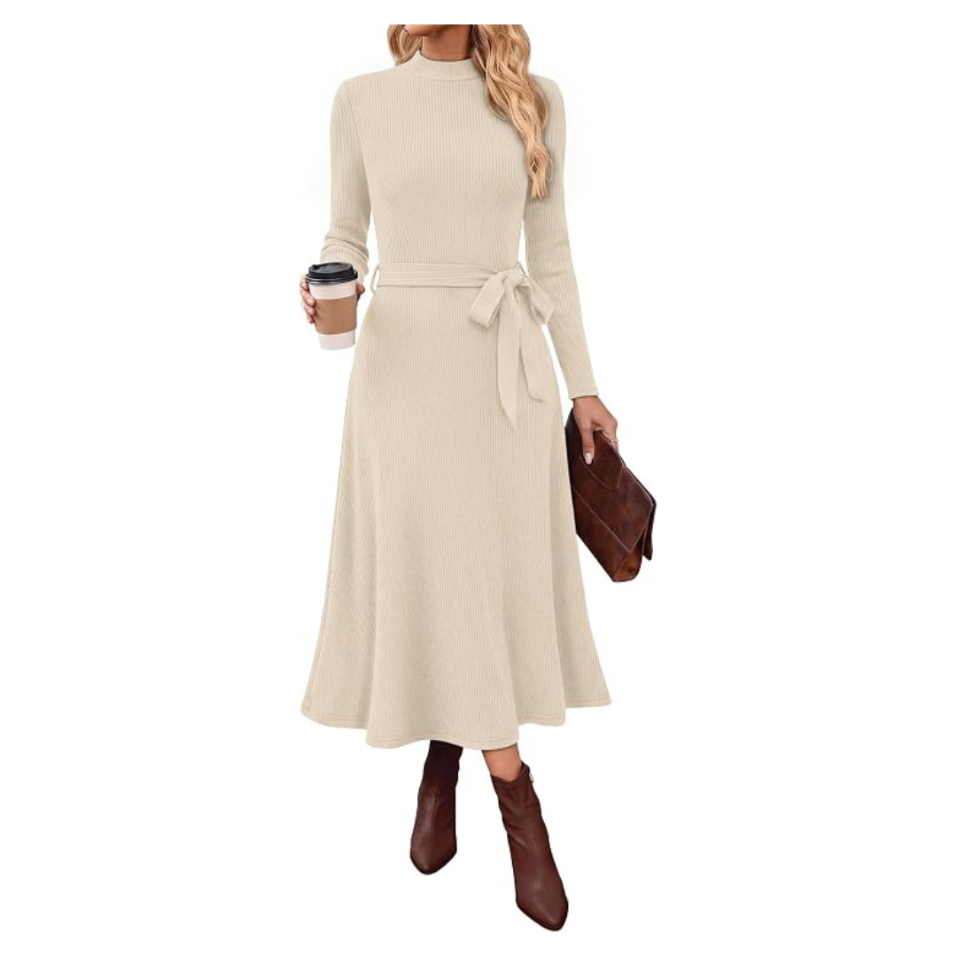 OFEEFAN Women's Long Sleeve Midi Dress (10 Colors)