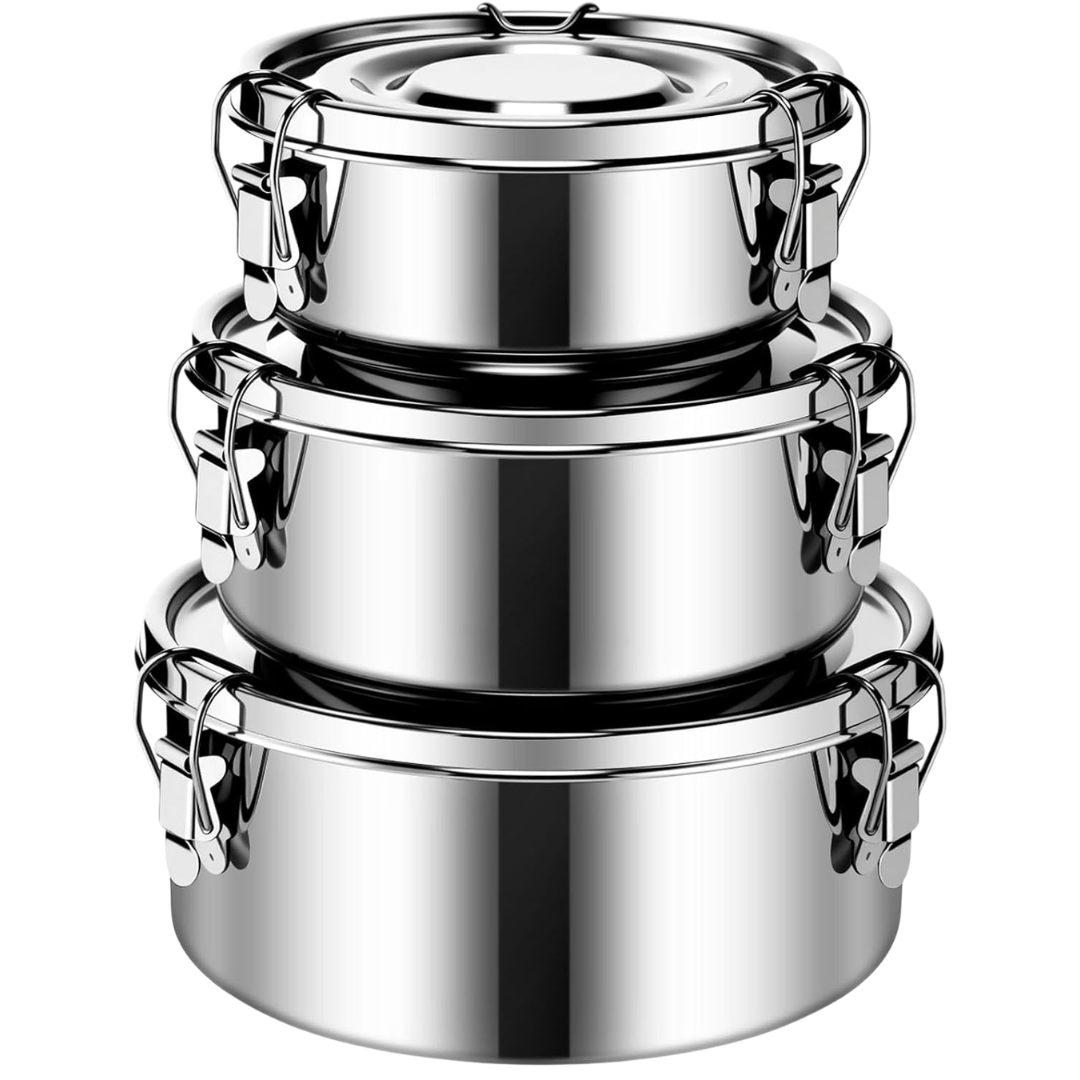 3-Piece Leak Proof Stainless Steel Bento Box With Lockable Clips