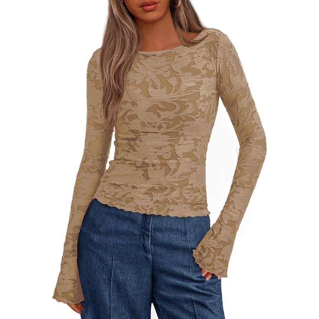 Women's Floral Embroidered Mesh Bell-Sleeve Top (Various)