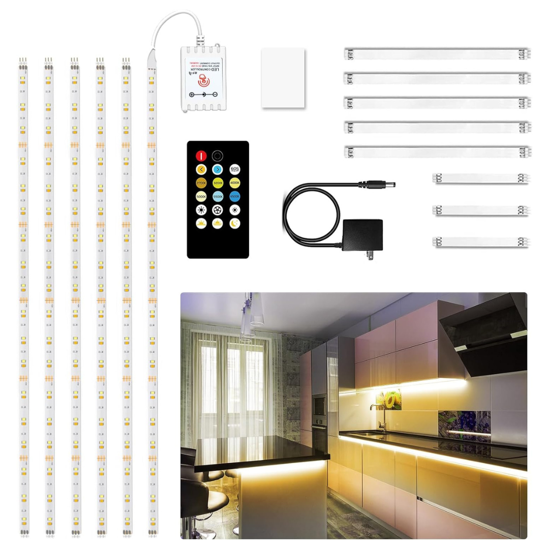 6-Piece Daybetter Under Cabinet Dimmable 9.8ft LED Strip Light Kit W/ Remote