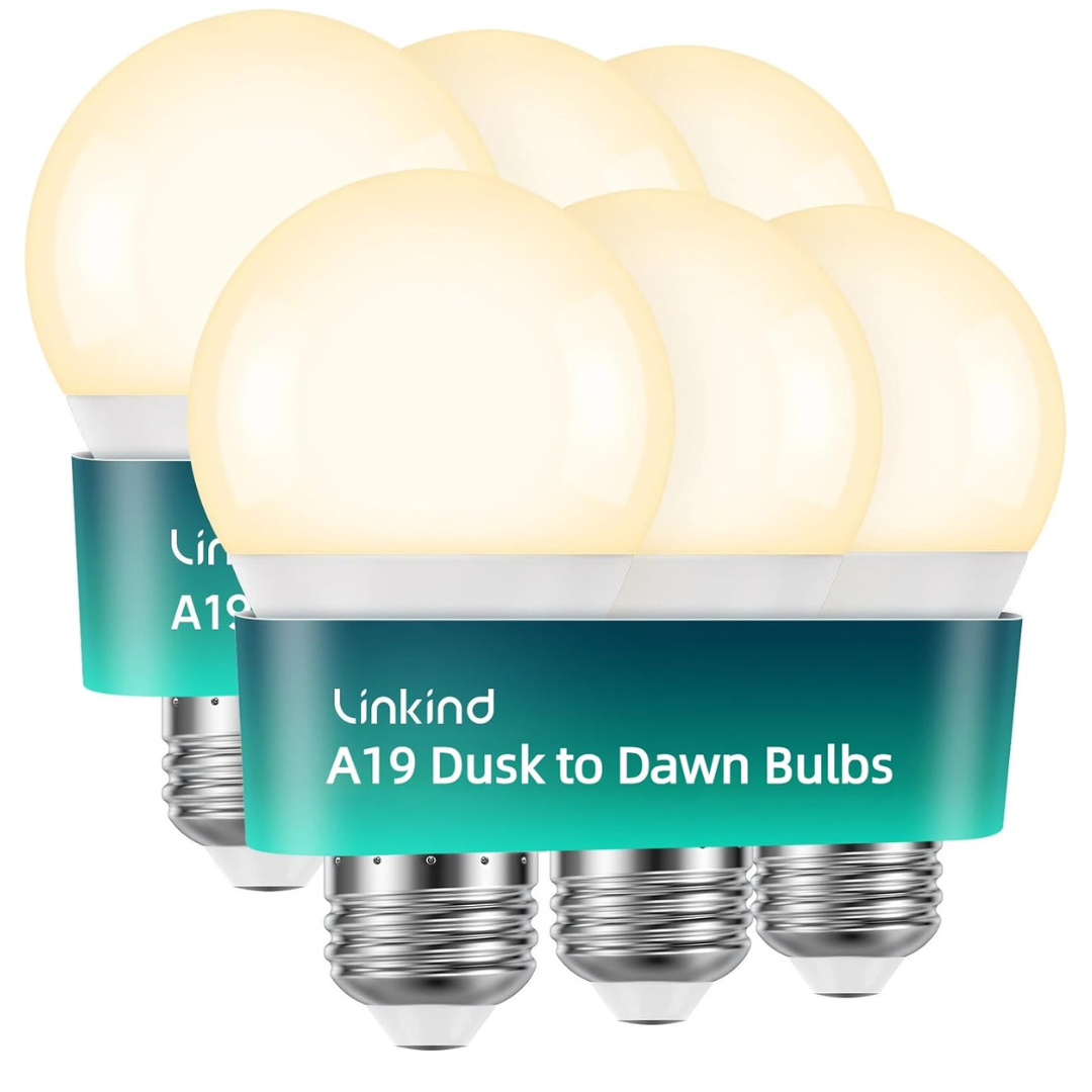 6-Pack Linkind Outdoor A19 Dusk-to-Dawn LED Light Bulbs