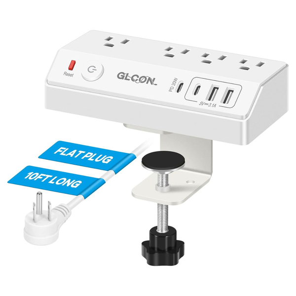USB Desk Clamp Power Strip With 4 Outlets & 4 USB Ports